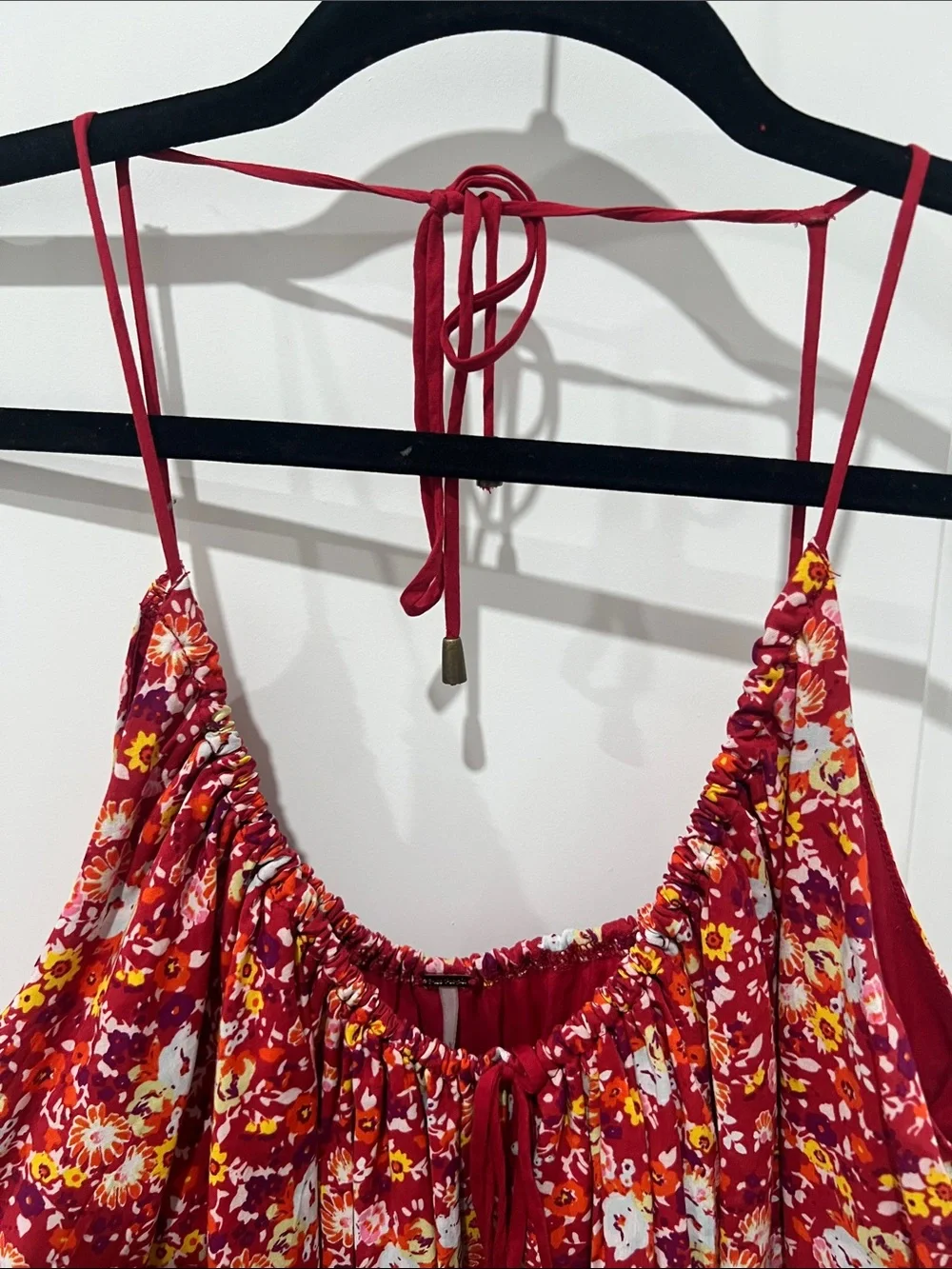Free People Daisy Babe Red Floral Bubble Crop‎ Top Size Small